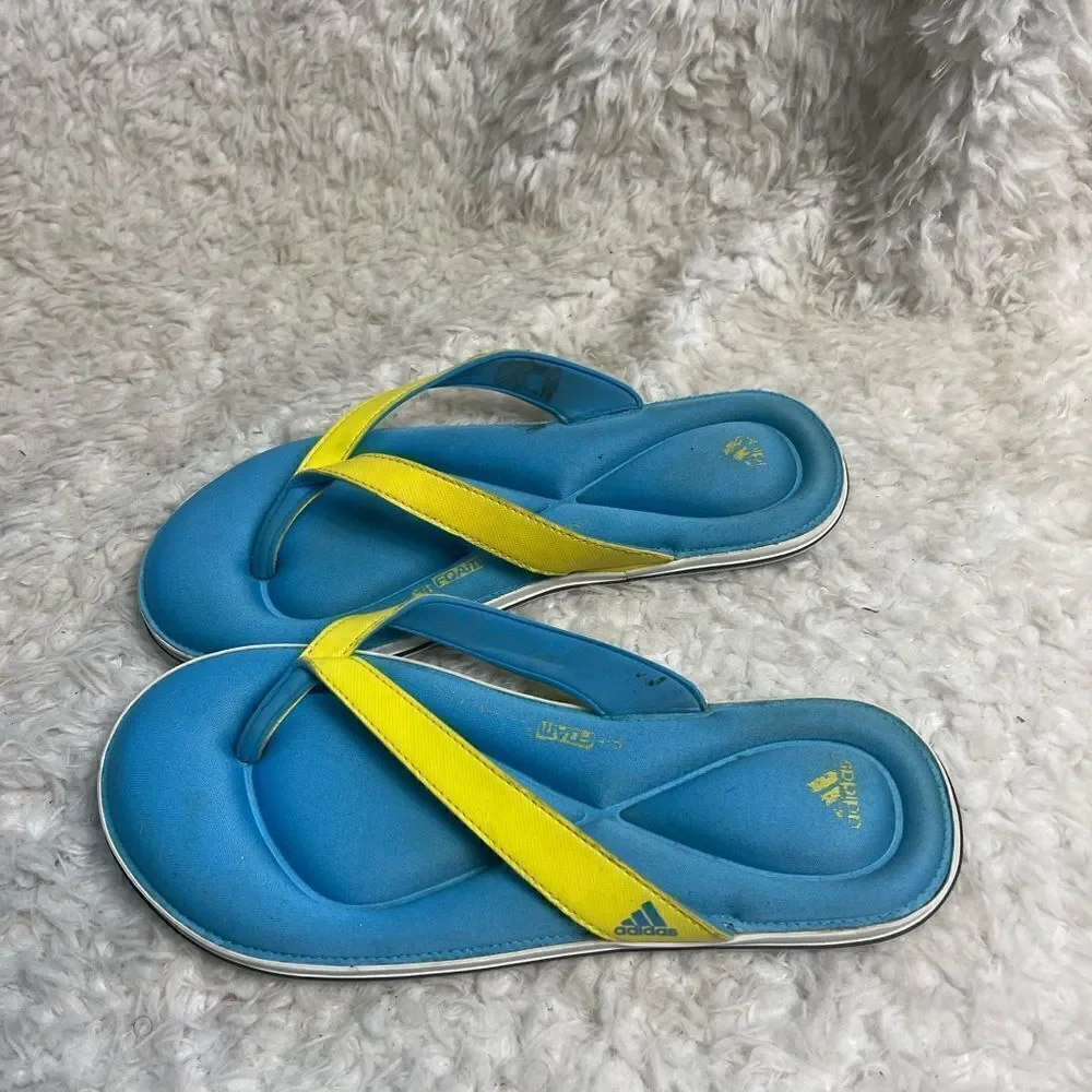 Adidas Womens FitFoam Soft Comfort Footbed Blue & yellow Thong Sandals SZ9